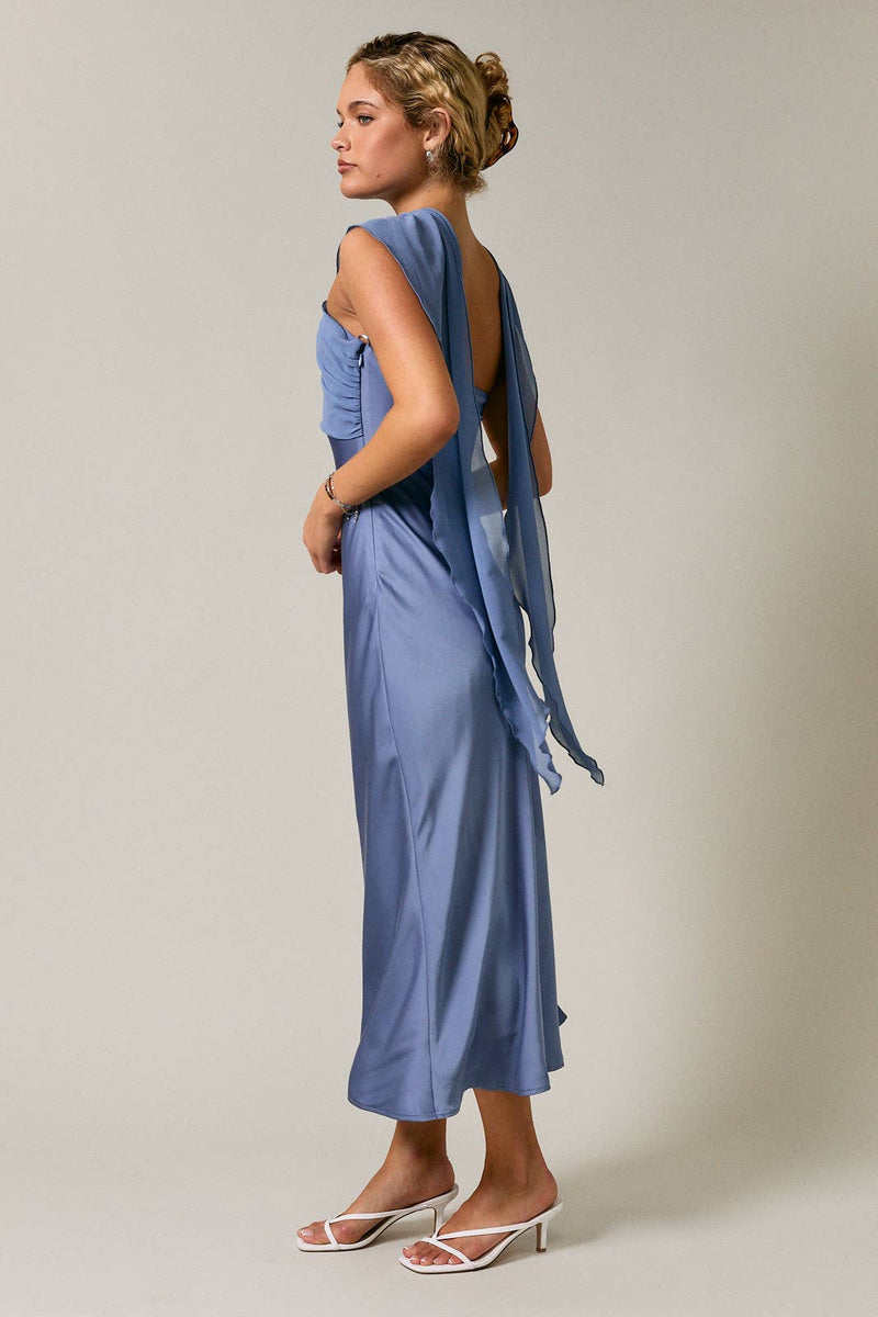 Le Lis STRAPLESS CONTRAST SCARF DETAIL BIAS MIDI DRESS
