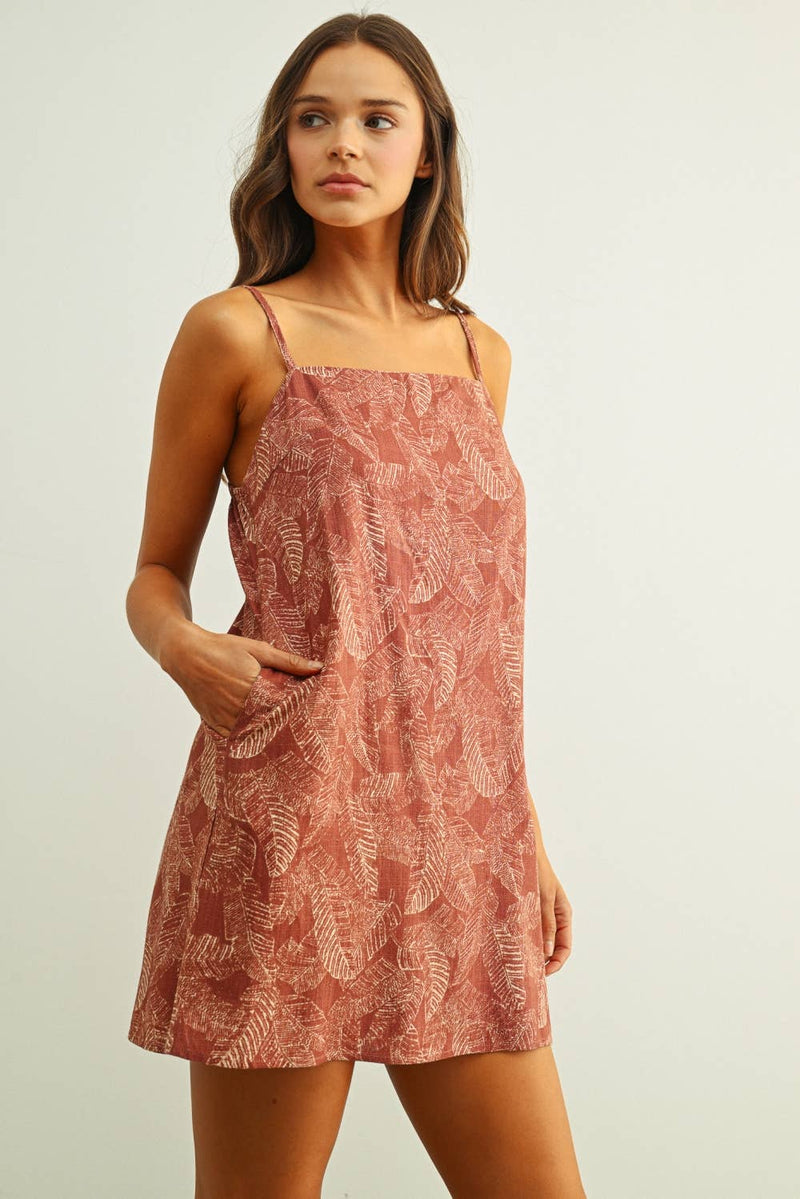 Miou Muse Leaf Print Easy Dress