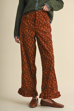 &merci VINTAGE FLORAL PRINT WIDE LEG RUFFLE HEM PANTS