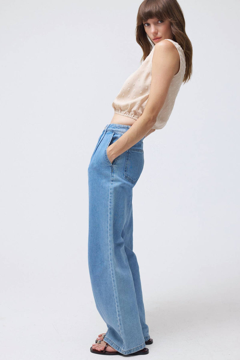 Lara Daisy Inc. Square Neck Lace Trim Elastic Waist Blouse Top