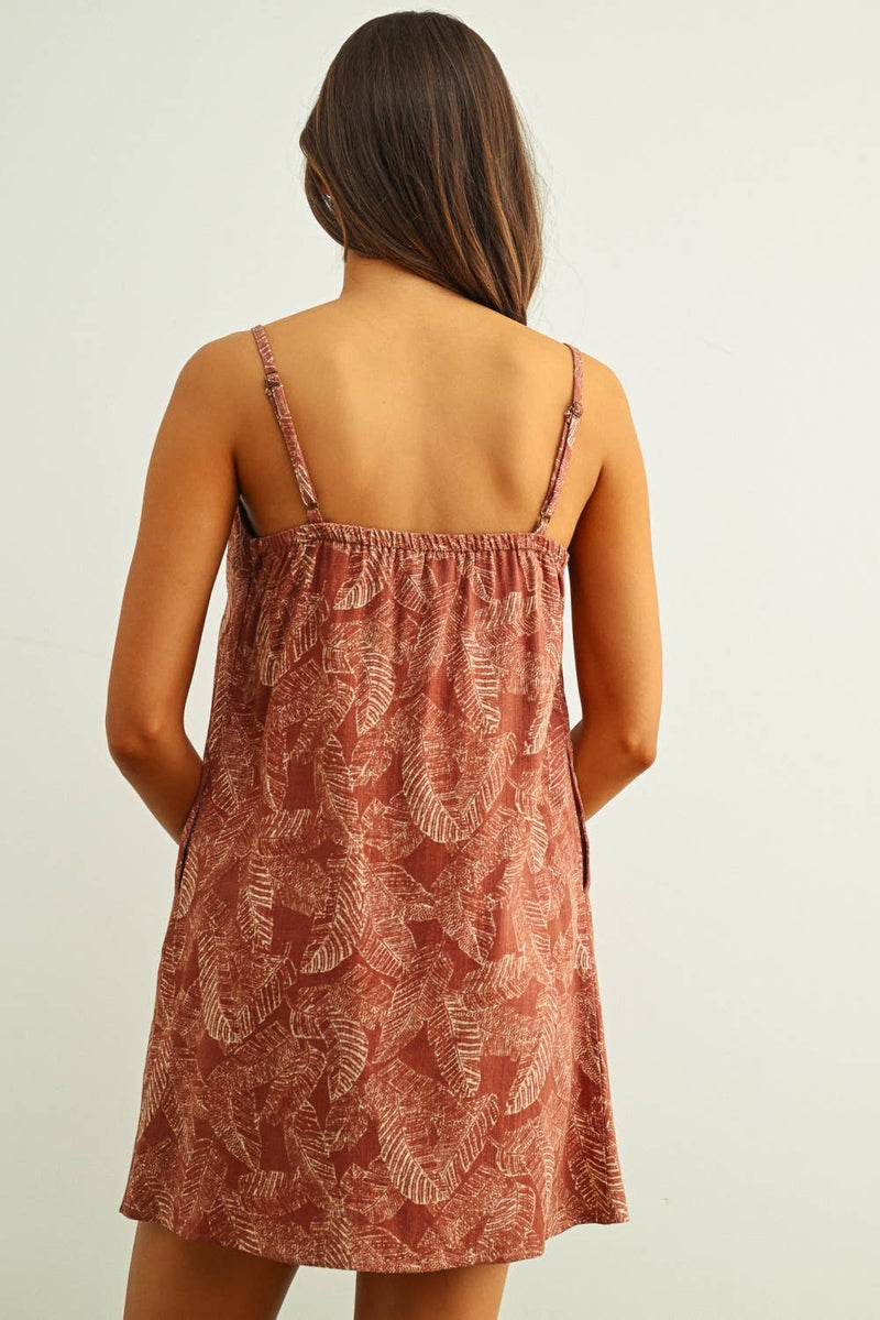 Miou Muse Leaf Print Easy Dress