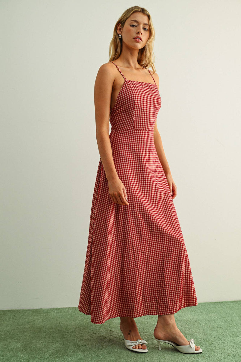 Miou Muse Gingham Pattern Long Dress