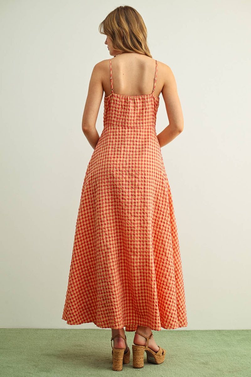 Miou Muse Gingham Pattern Long Dress