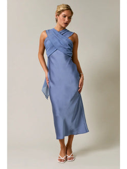 Le Lis Strapless Contrast Scarf Midi Dress Dusty Blue