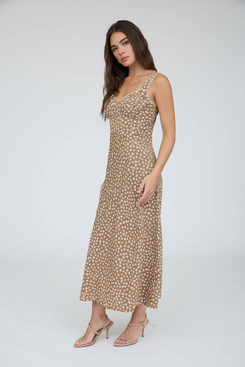 The Workshop FLORAL SWEETHEART NECK TRIM DETAIL MIDI DRESS