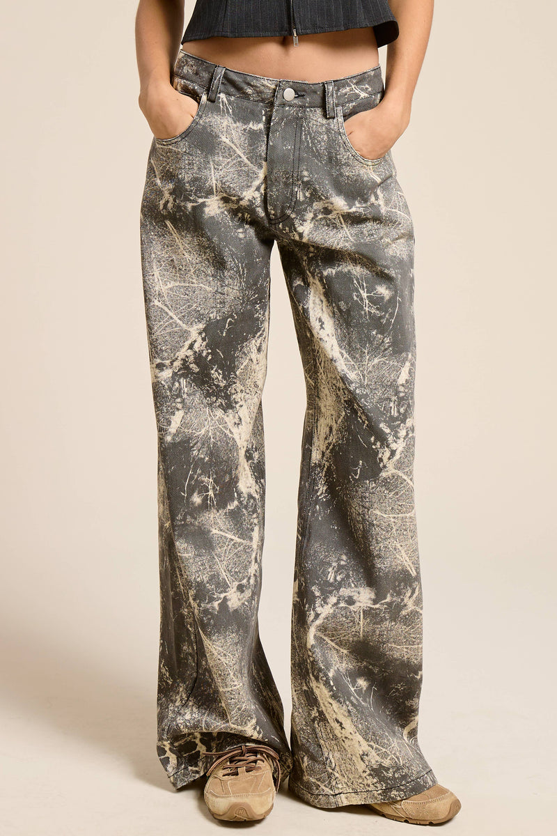 Mimosa Grunge Splatter Print Wide Leg Denim Pants