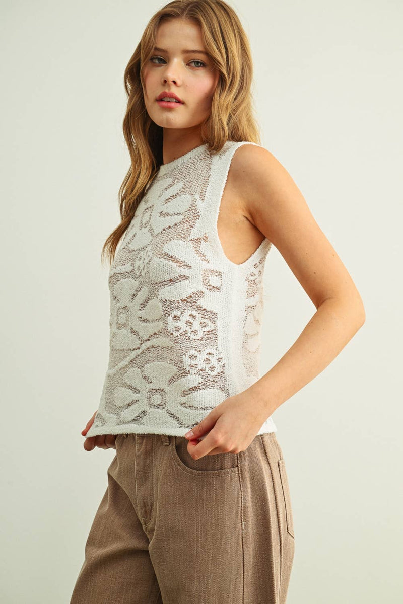 Miou Muse Floral Knitted Sleeveless Top