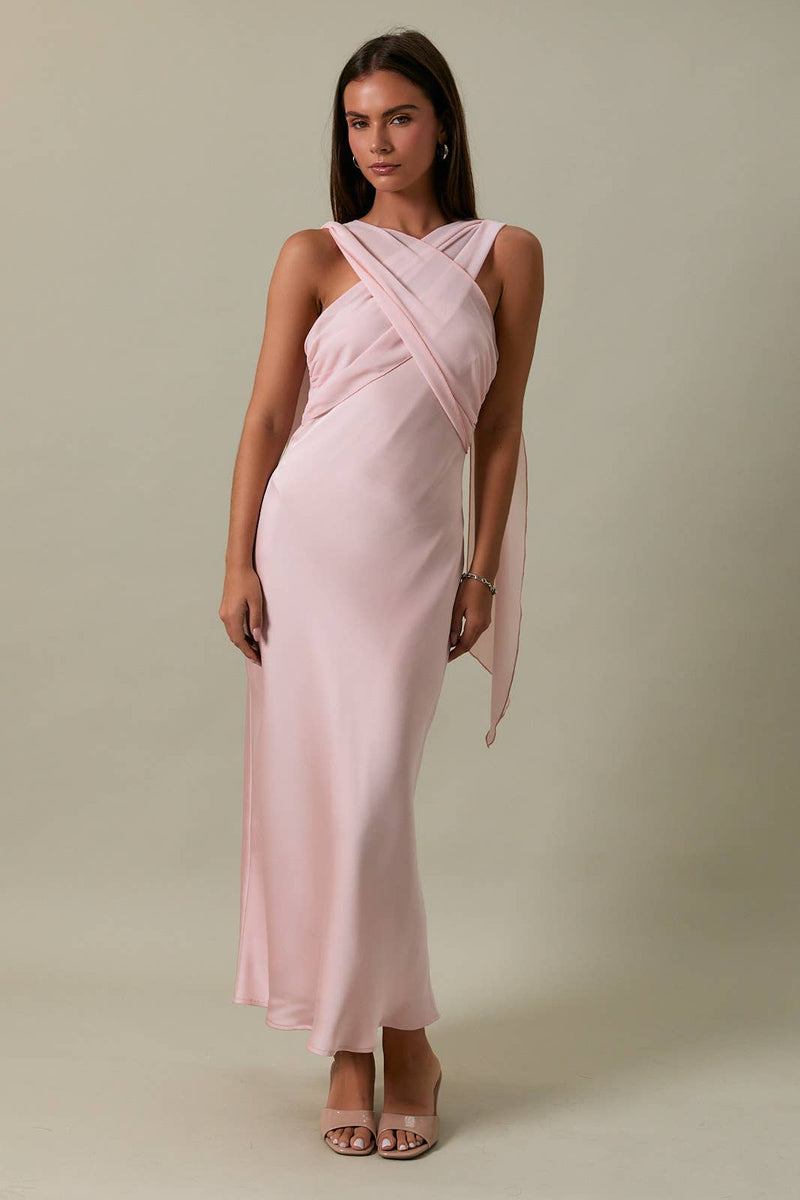 Le Lis STRAPLESS CONTRAST SCARF DETAIL BIAS MIDI DRESS