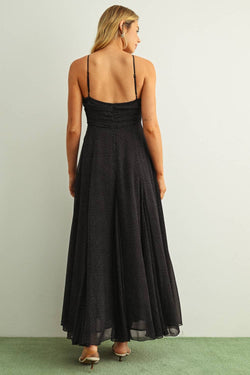 Miou Muse Mini Polka Dot Printed Chiffon Maxi Dress