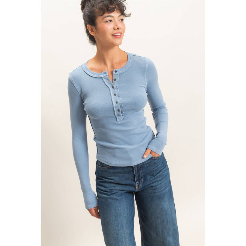 HYFVE Pigment Dye Henley Long Sleeve Top