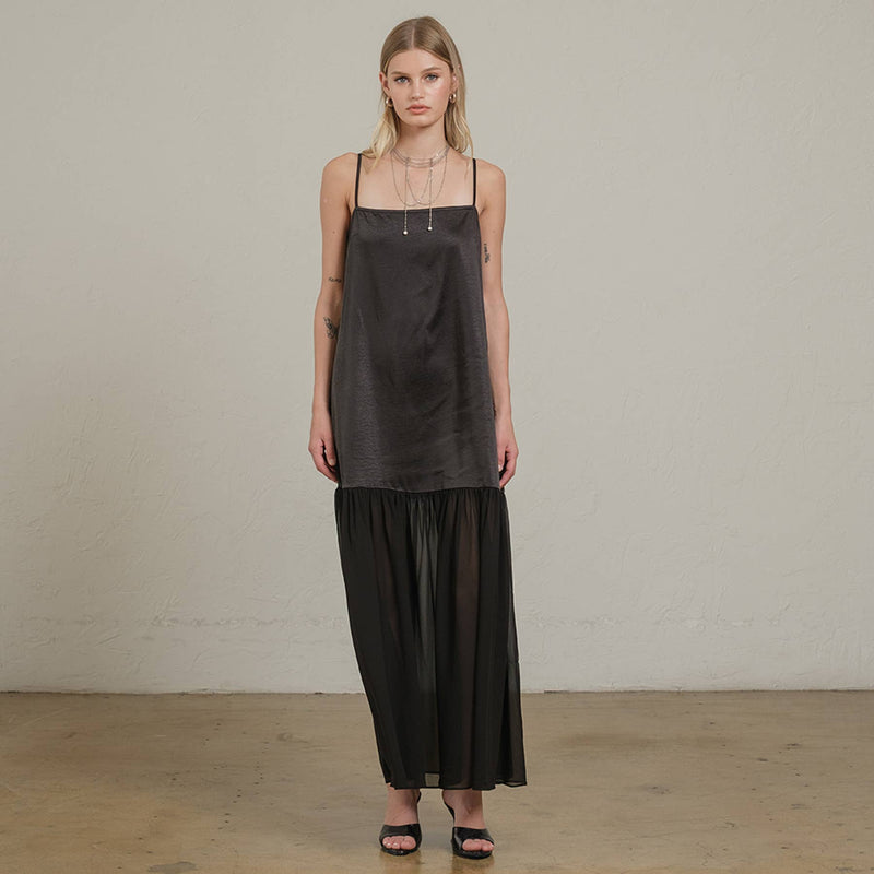 Raisonnel Satin Sheer Hem Maxi Slip Dress