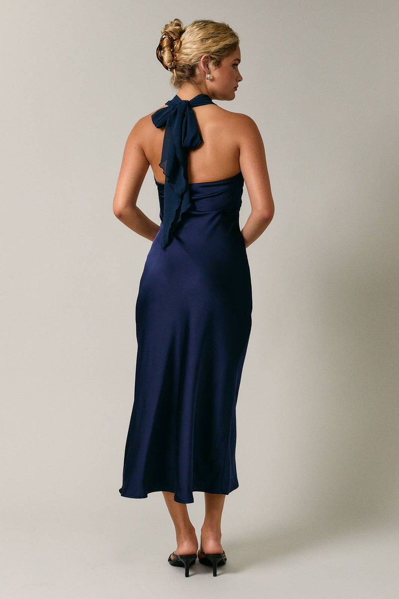 Le Lis STRAPLESS CONTRAST SCARF DETAIL BIAS MIDI DRESS