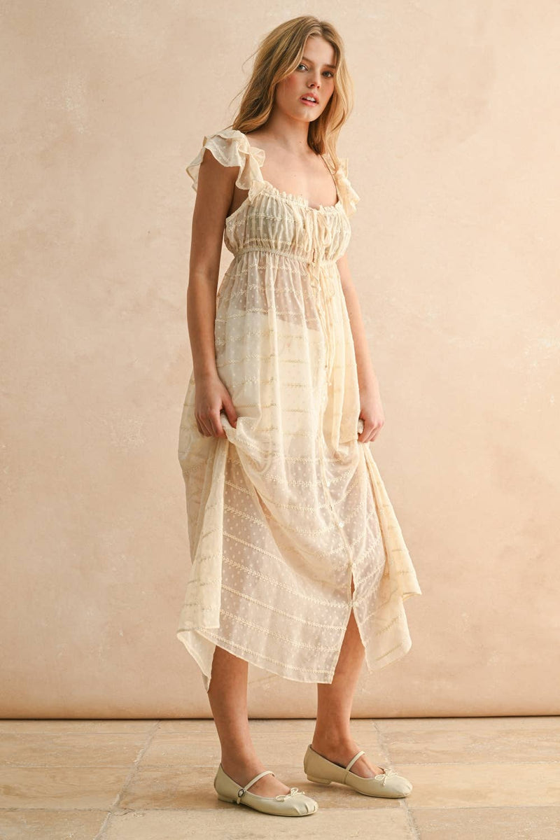MIOU MUSE SHEER TEXTURED CHIFFON DRESS