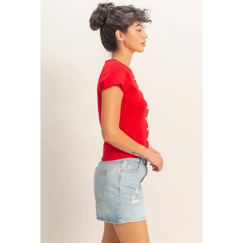 HYFVE Button Front Short Sleeve Knit Top