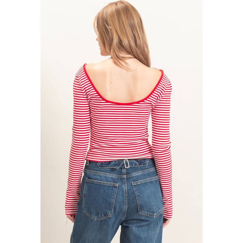 HYFVE Striped Boat Neck Long Sleeve Top