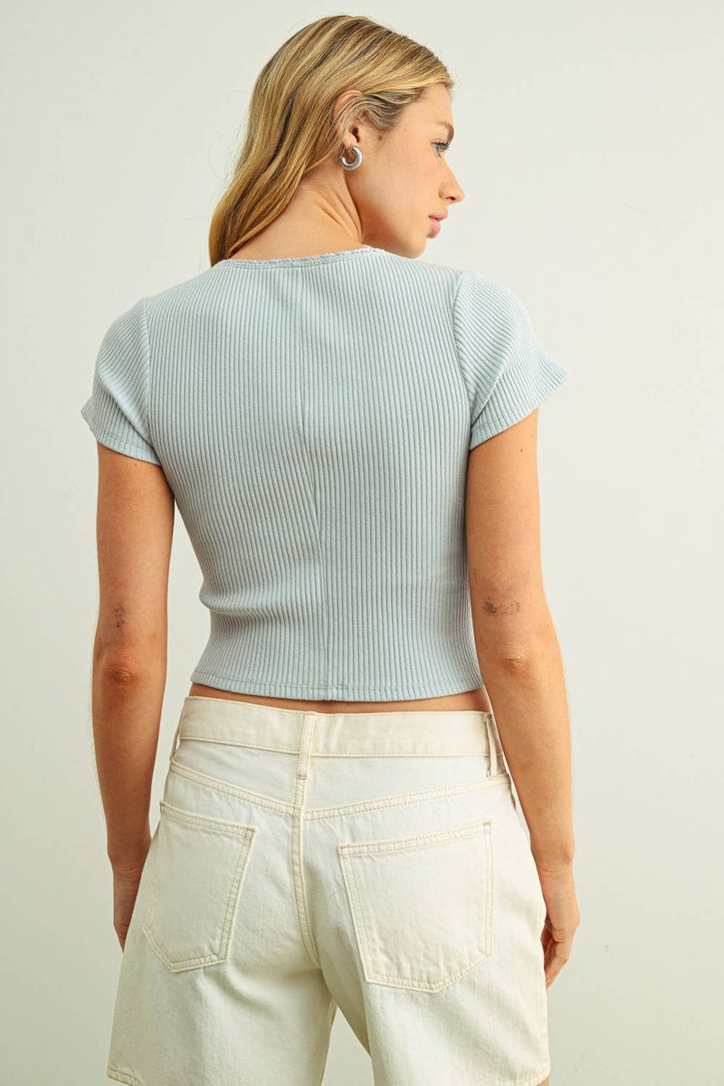Miou Muse Button Front Short Sleeve Top