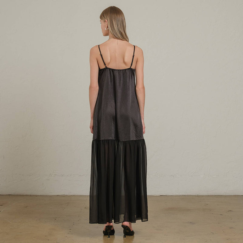 Raisonnel Satin Sheer Hem Maxi Slip Dress
