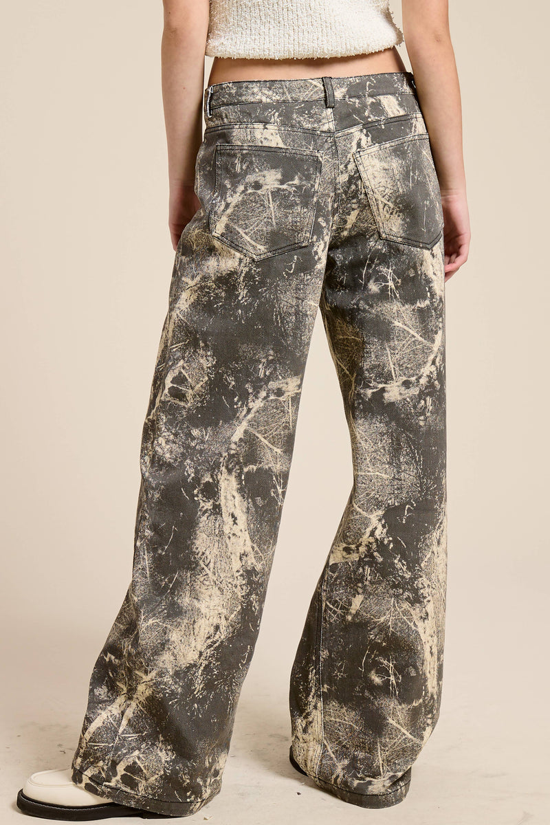 Mimosa Grunge Splatter Print Wide Leg Denim Pants