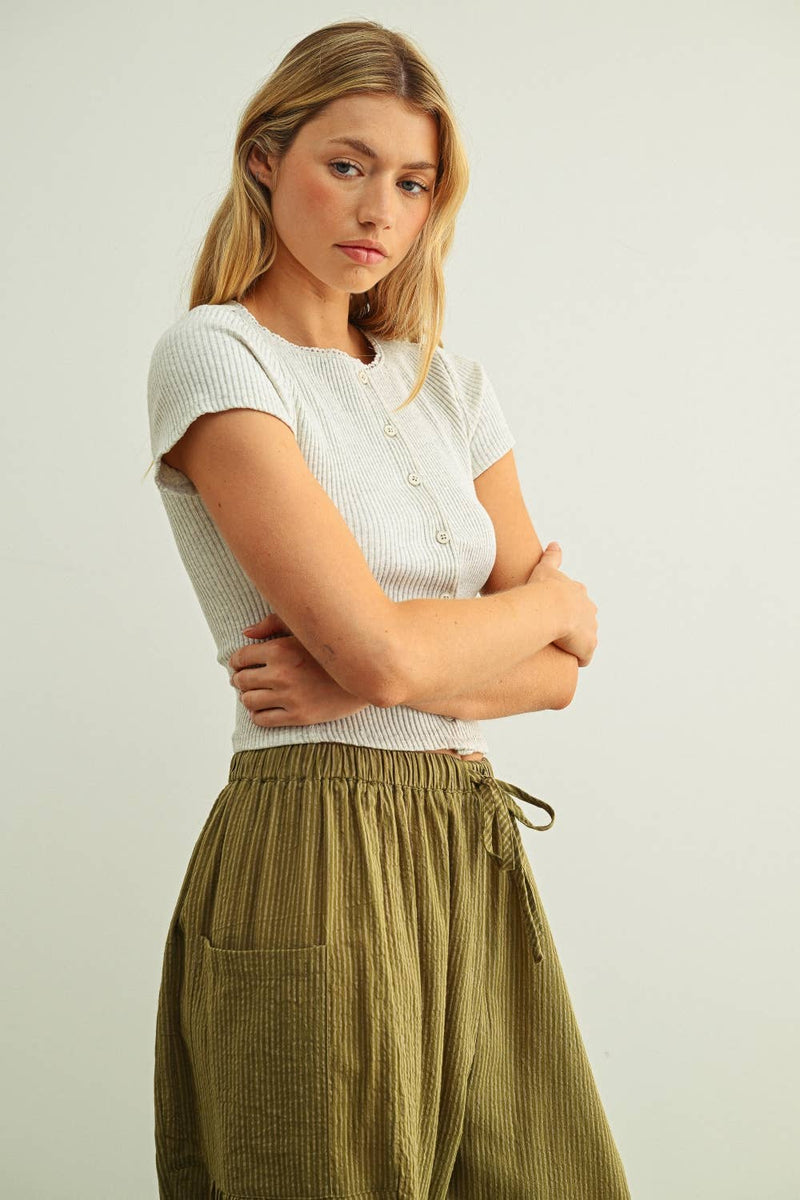 Miou Muse Button Front Short Sleeve Top
