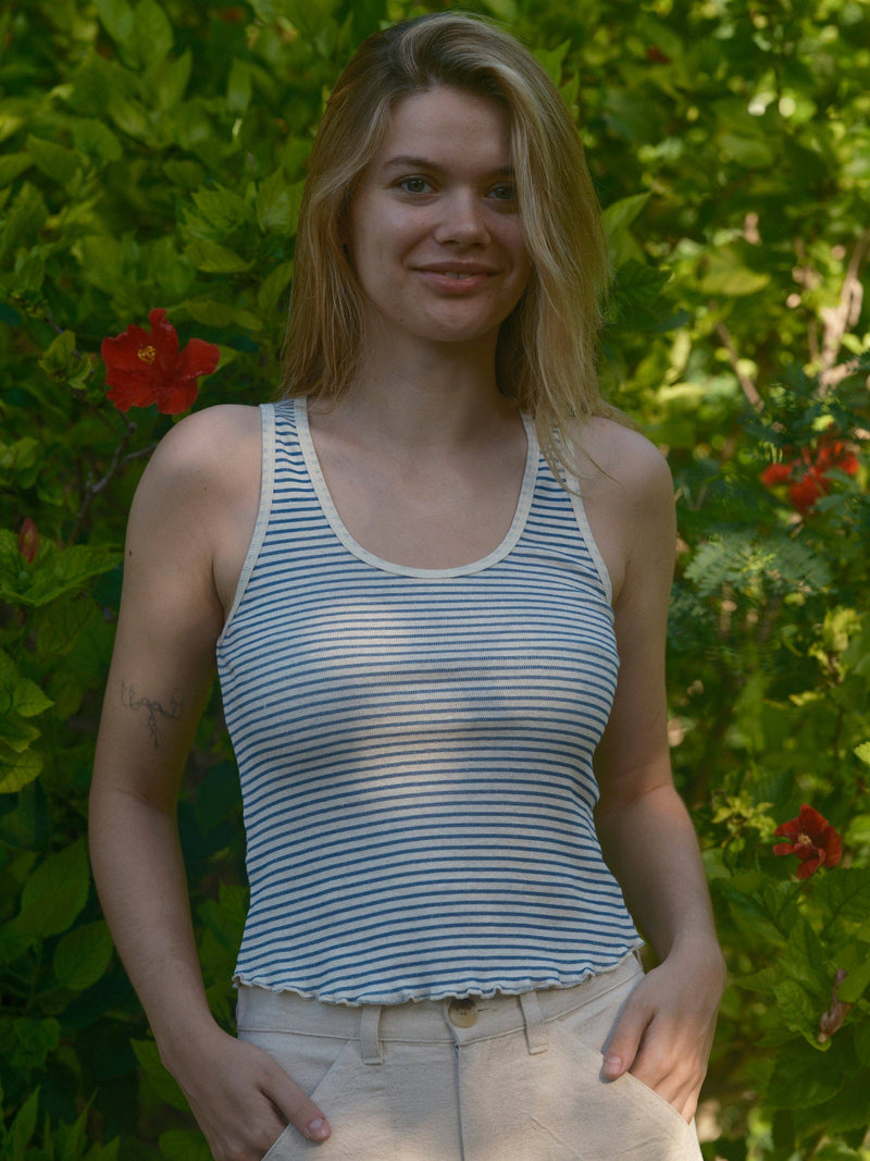 Mollusk Hemp Tank in Natural/Indigo Stripe