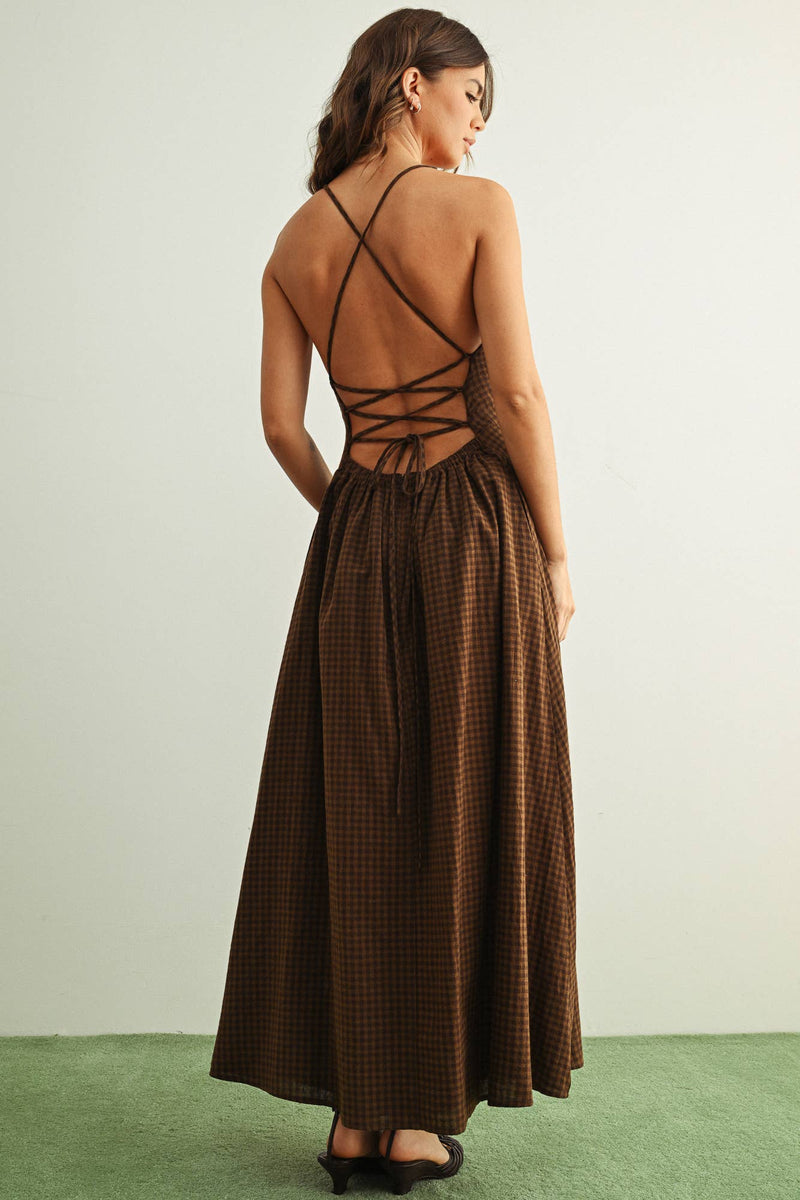 Miou Muse Gingham Pattern Long Dress