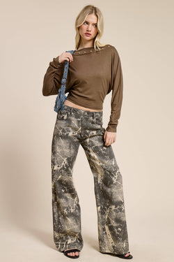 Mimosa Grunge Splatter Print Wide Leg Denim Pants