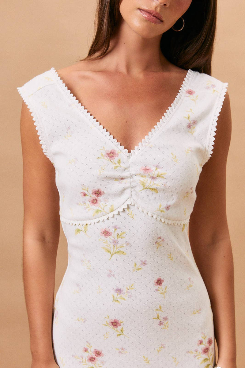 Le Lis SLEEVELESS V-NECK LACE TRIM DETAIL POINTELLE MINI DRESS