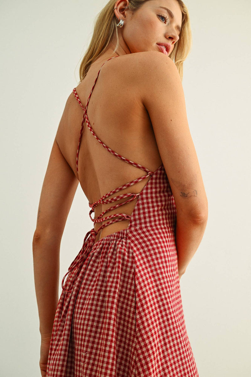 Miou Muse Gingham Pattern Long Dress