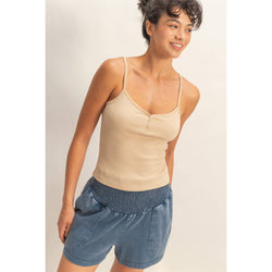 HYFVE Striped Snap-Button Henley Cami Top