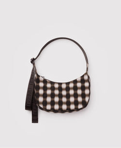 Baggu Small Nylon Crescent Bag - Blurred Gingham Brown