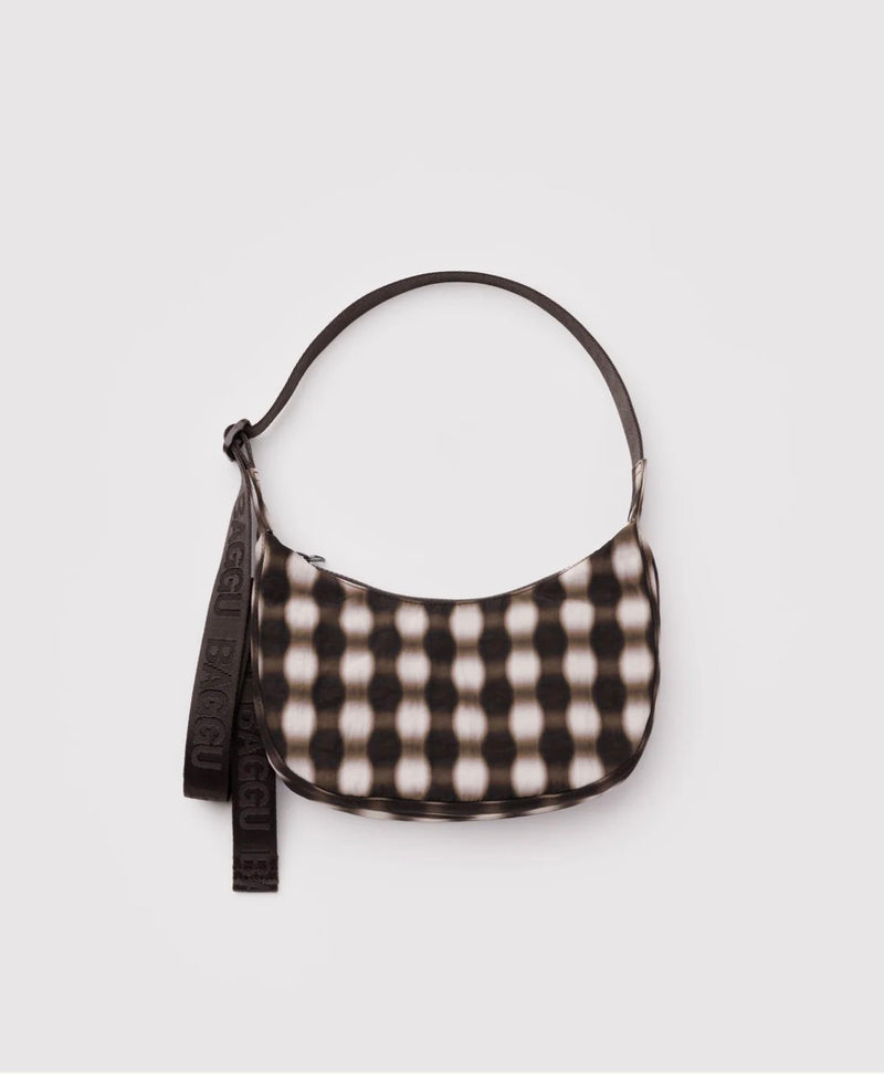 Baggu Small Nylon Crescent Bag - Blurred Gingham Brown
