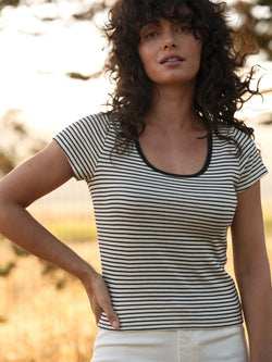 Mollusk Scoop Ribsy Tee in Black & White Stripe
