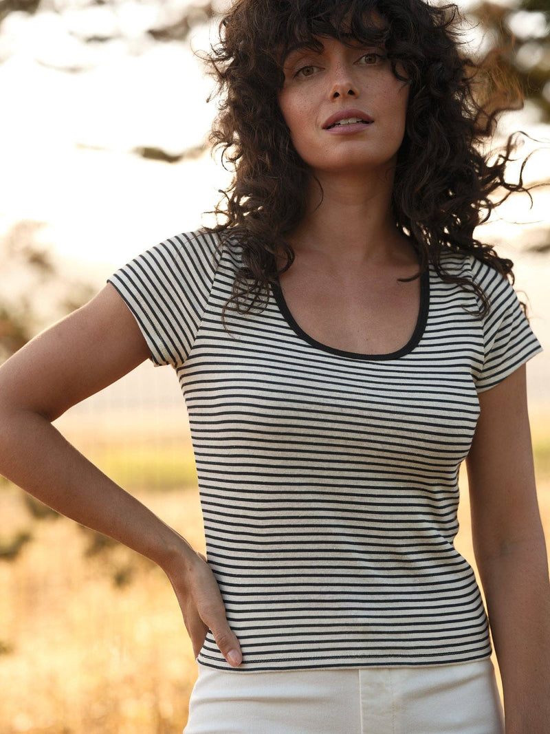 Mollusk Scoop Ribsy Tee in Black & White Stripe