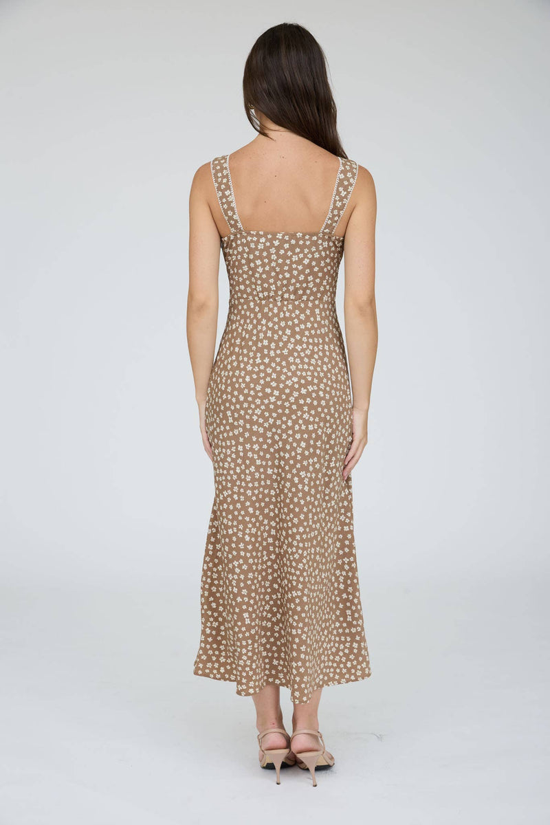 The Workshop FLORAL SWEETHEART NECK TRIM DETAIL MIDI DRESS