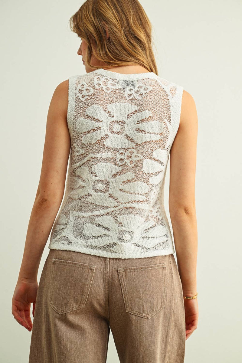 Miou Muse Floral Knitted Sleeveless Top
