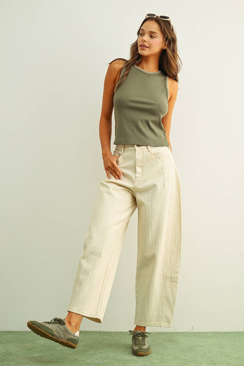 Miou Muse Mini Ribbed Top with Stitch Detail