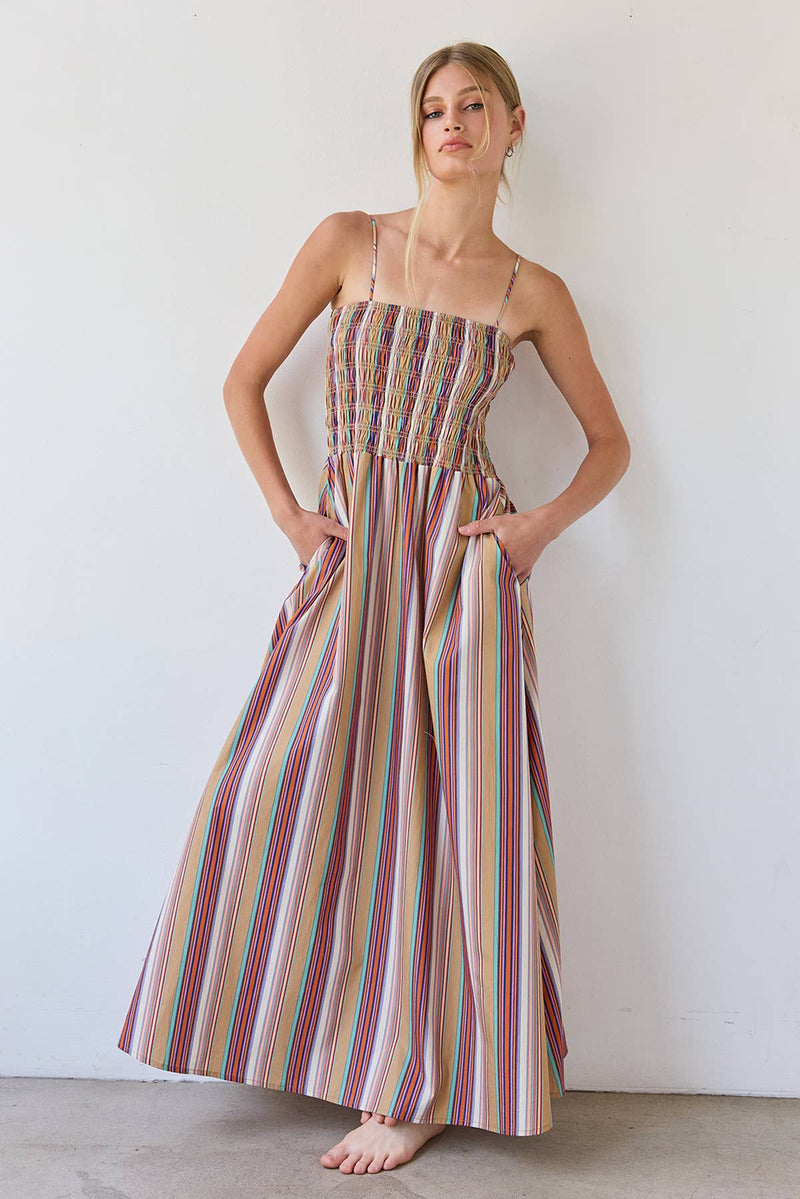 Raisonnel Multicolor Stripe Smocked Maxi Dress