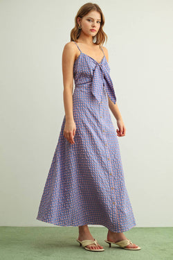 Miou Muse Gingham Pattern Long Dress