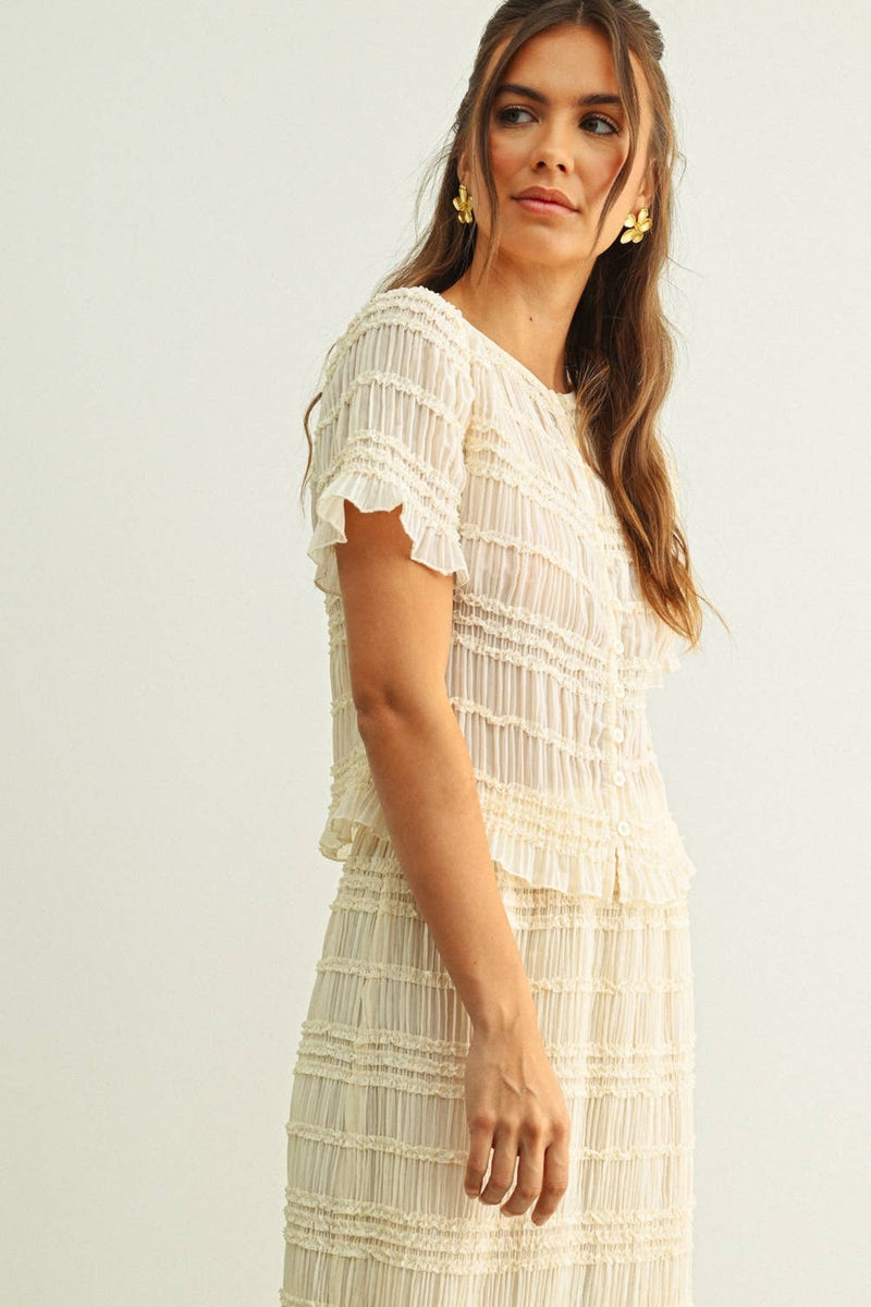Miou Muse Chiffon Short Sleeve Top
