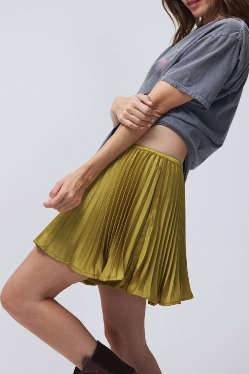 Lara Daisy Inc. Pleated Satin Mini Skort