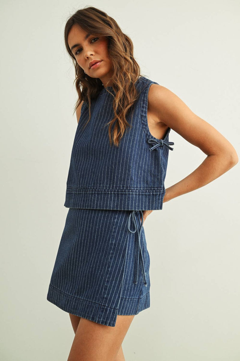 Miou Muse Pinstripe Denim Skort