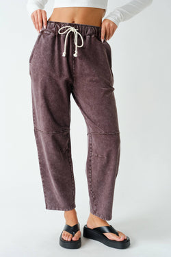 Mono B Cotton Blend Mineral Wash Cropped Straight Leg Pants