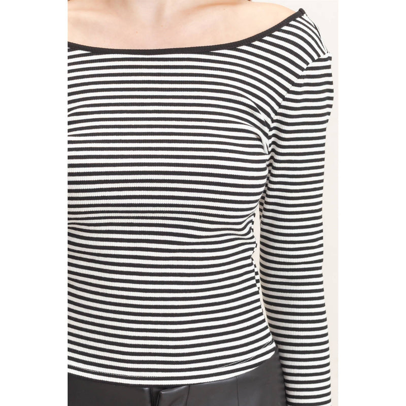 HYFVE Striped Boat Neck Long Sleeve Top
