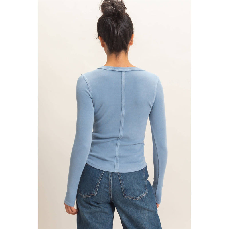 HYFVE Pigment Dye Henley Long Sleeve Top