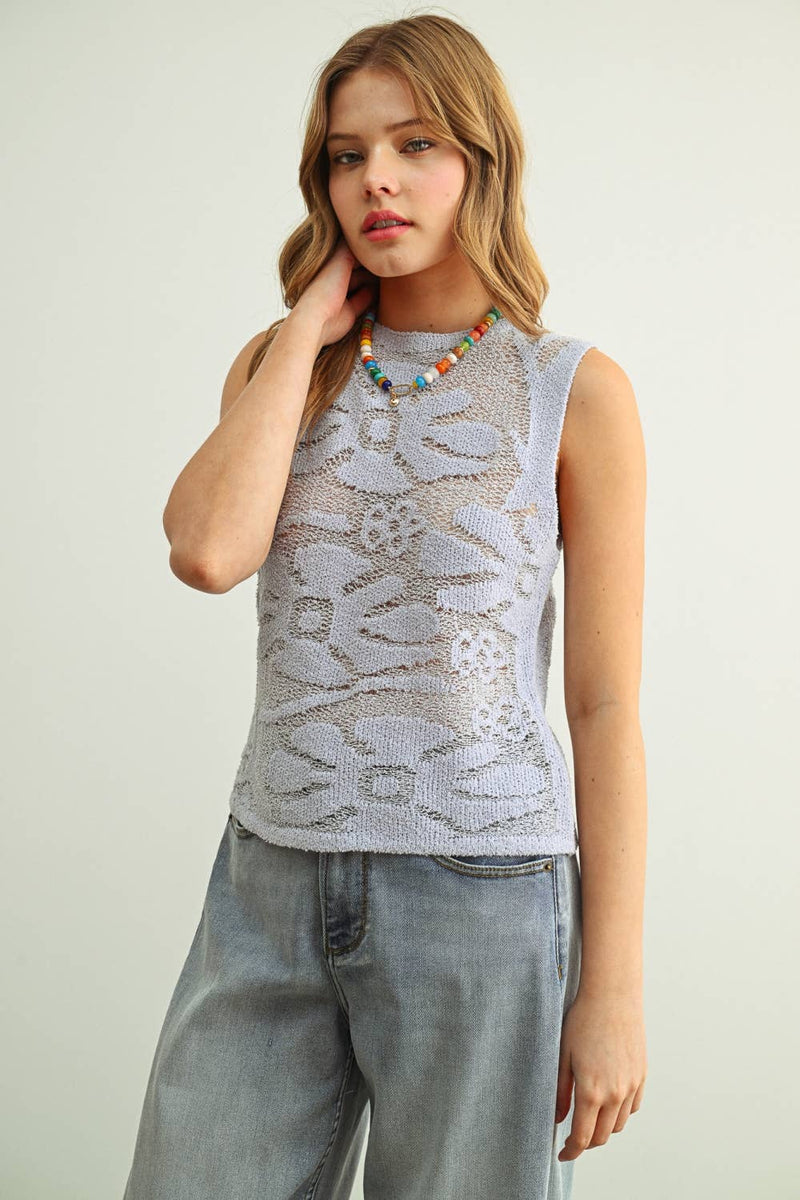 Miou Muse Floral Knitted Sleeveless Top