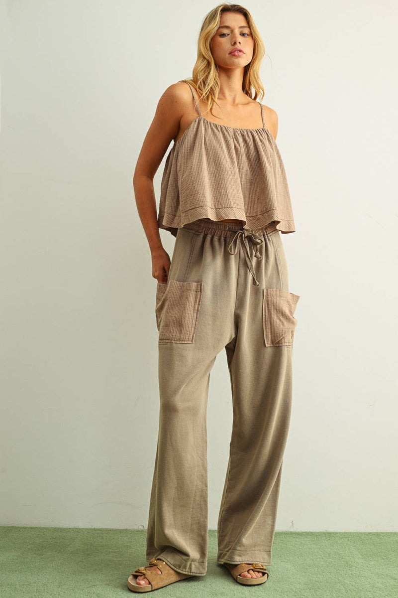 Miou Muse Striped Pattern Spaghetti Strap Swing Top