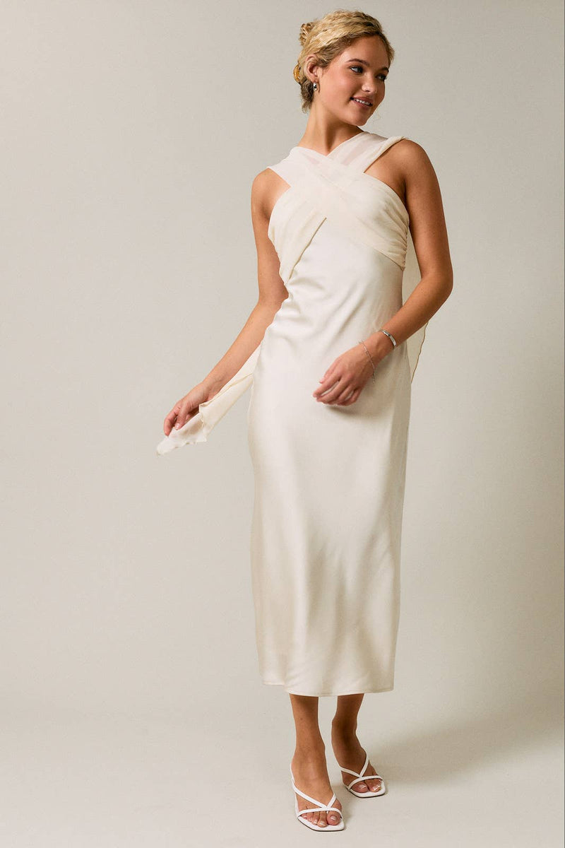 Le Lis STRAPLESS CONTRAST SCARF DETAIL BIAS MIDI DRESS