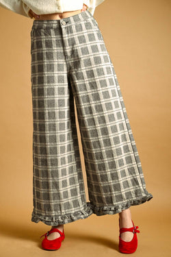 Miou Muse Plaid Pants with Ruffle Hem