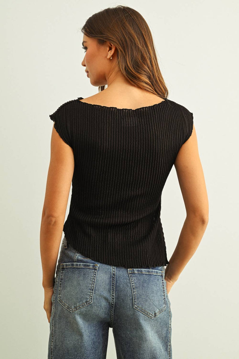 MIOU MUSE CRINKLED COTTON CAP SLEEVE TOP