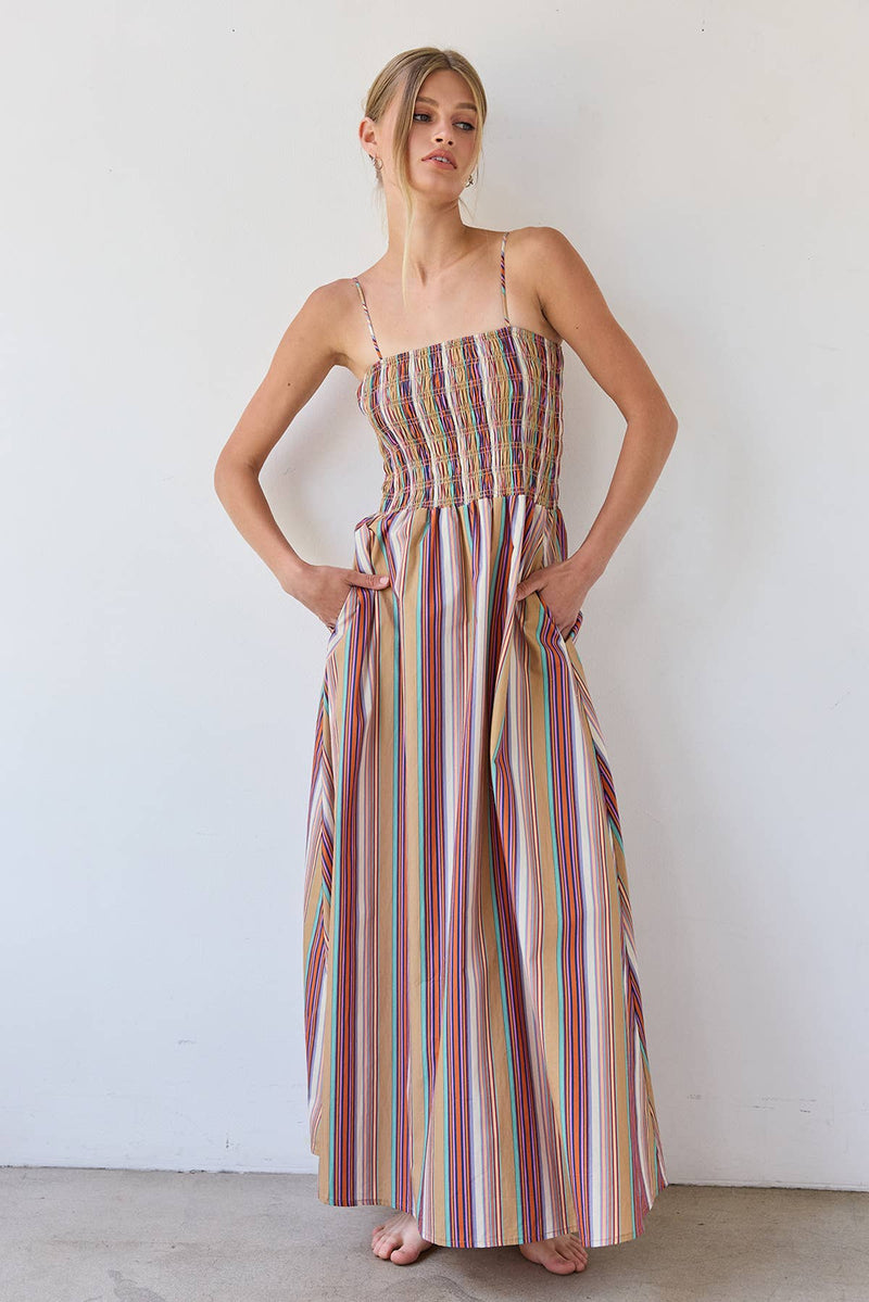 Raisonnel Multicolor Stripe Smocked Maxi Dress